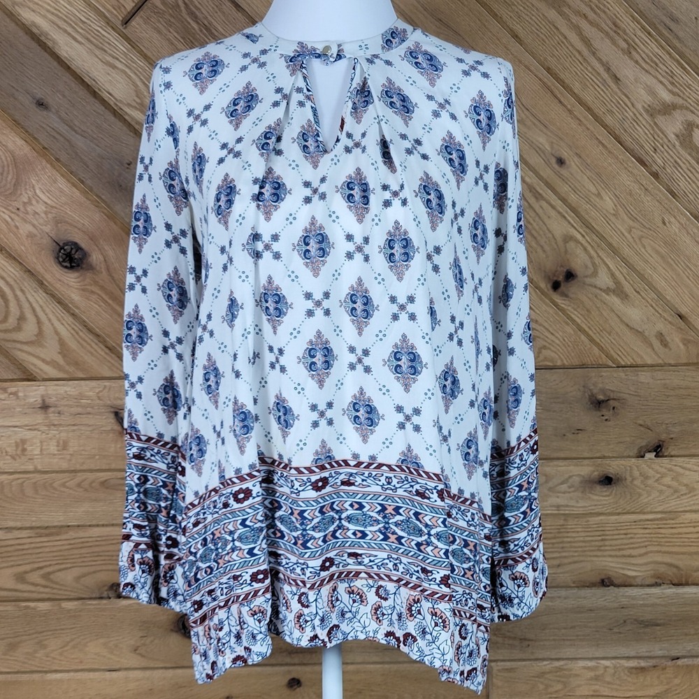 Rue 21 Womens Boho Tunic Top Blouse Paisley Long Sleeve Multicolor Size Small